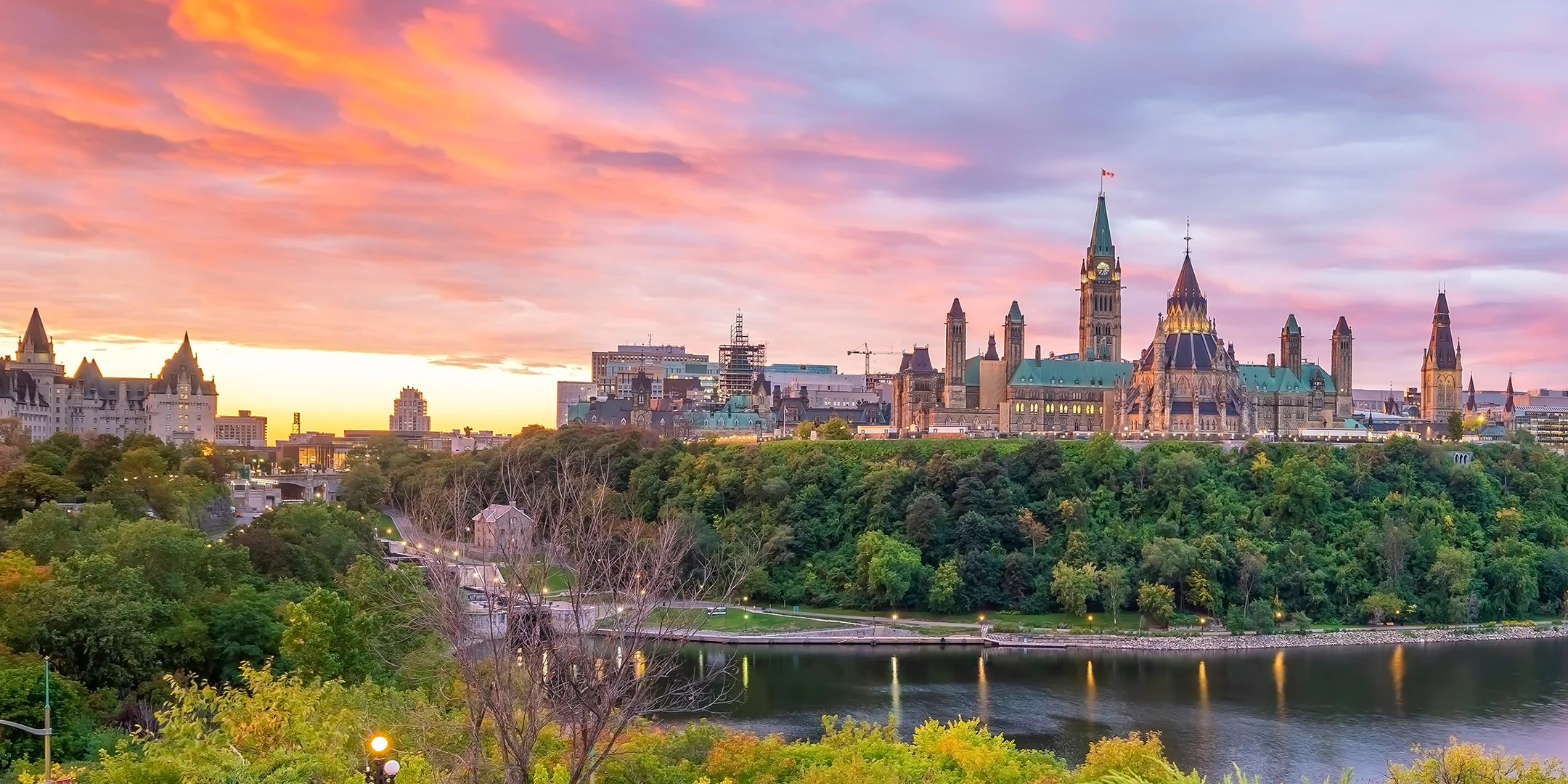 Parliament Hill in Ottawa Ontario Canada at Sunset.