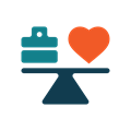 Icon of a balance beam with a heart and work bag on either ends.