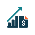 Icon of a graph showing increased growth with a dollar sign.