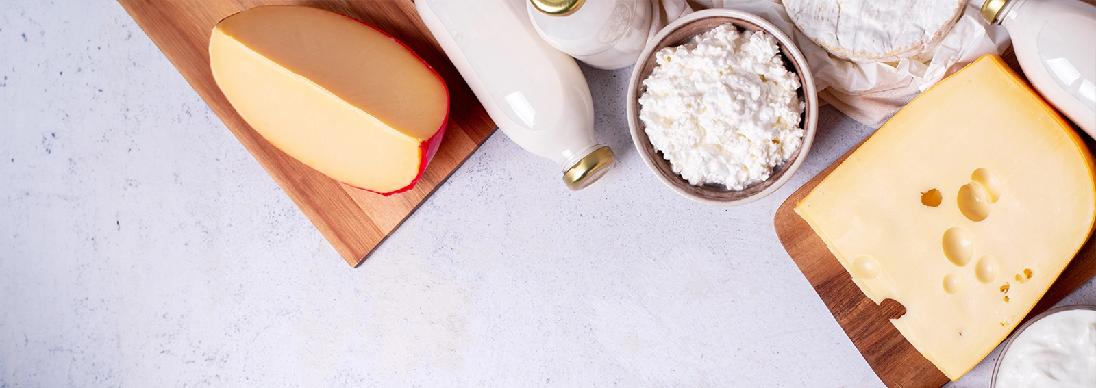 Dairy products displayed on a serving board