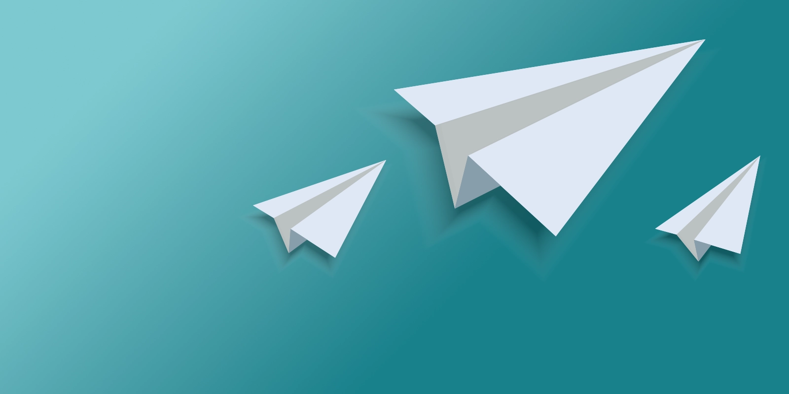 Three paper airplanes flying on a blue gradient background