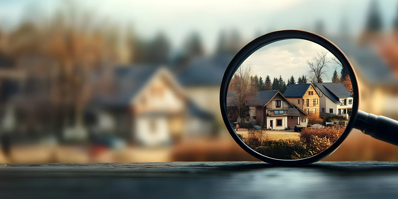 looking out window through magnifying glass at a neighbourhood